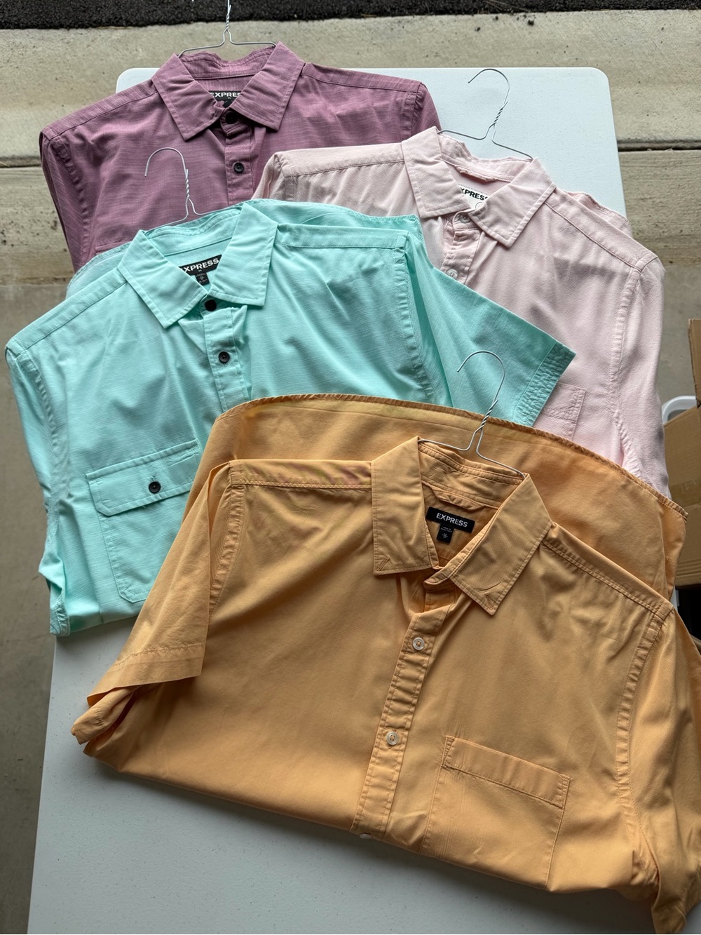 Express Men’s Short Sleeve Button-Up Shirts - Yellow, Mint, Blush, Mauve